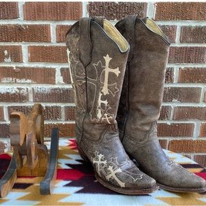 Circle G womens western country light brown embroidered crosses boots Sz 6.5
